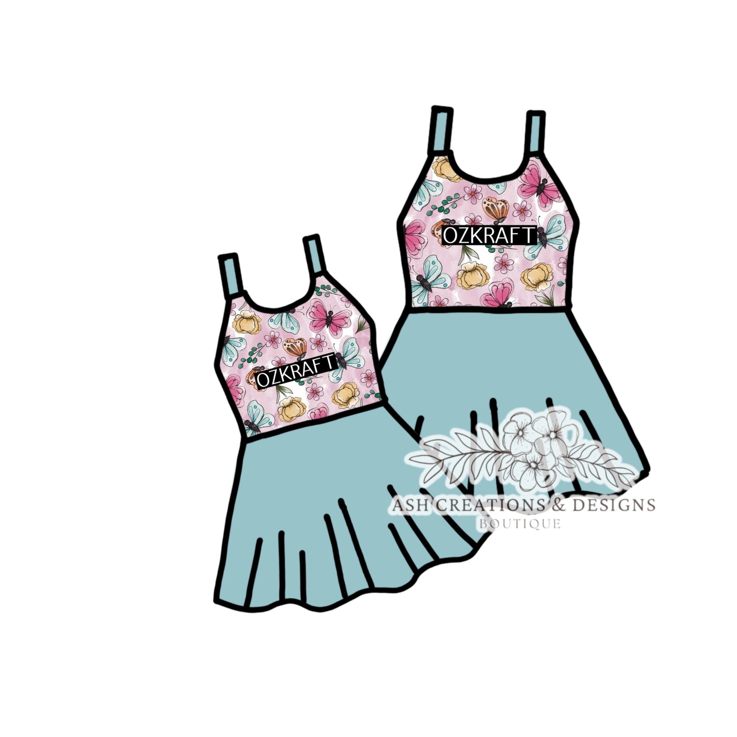 Butterfly Teal Version Salerno Dress- Preorder Kid Only