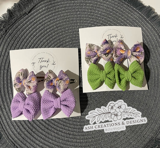 Purple embroidery Flowers Snap Clip set