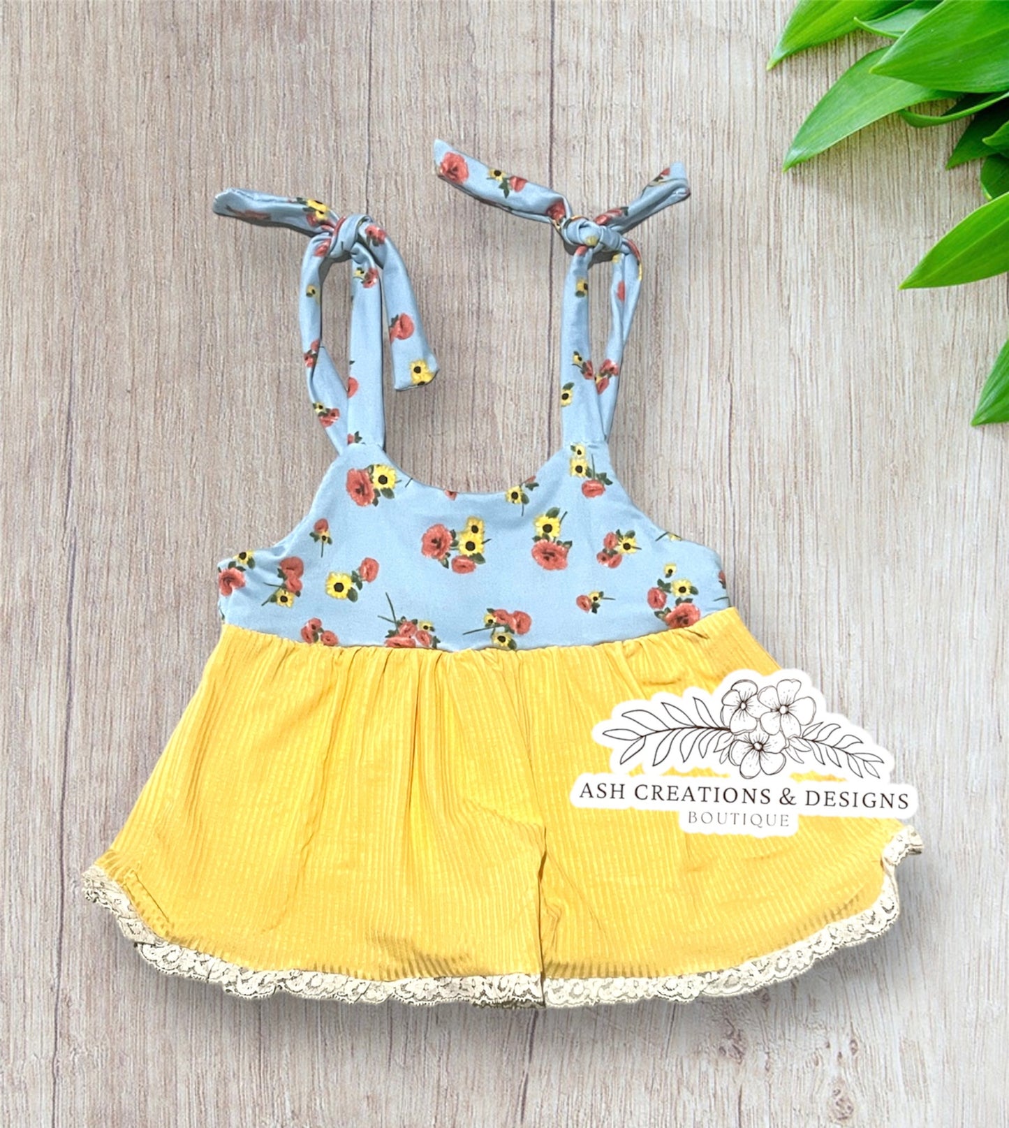 Light blue Sunflower and roses Tie top